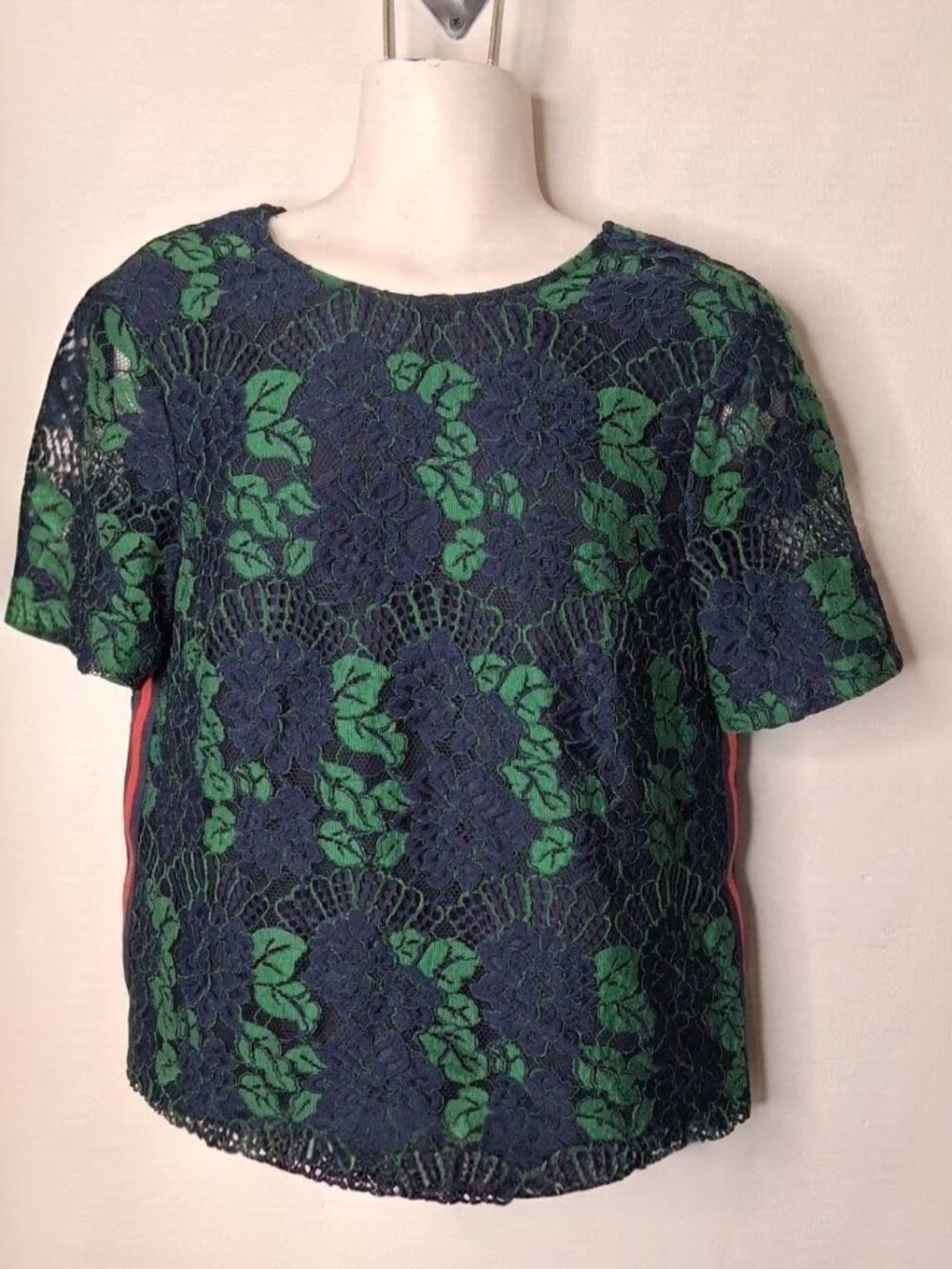 Ted Baker London Navy Green Floral Lace Bow Back Top Size 2